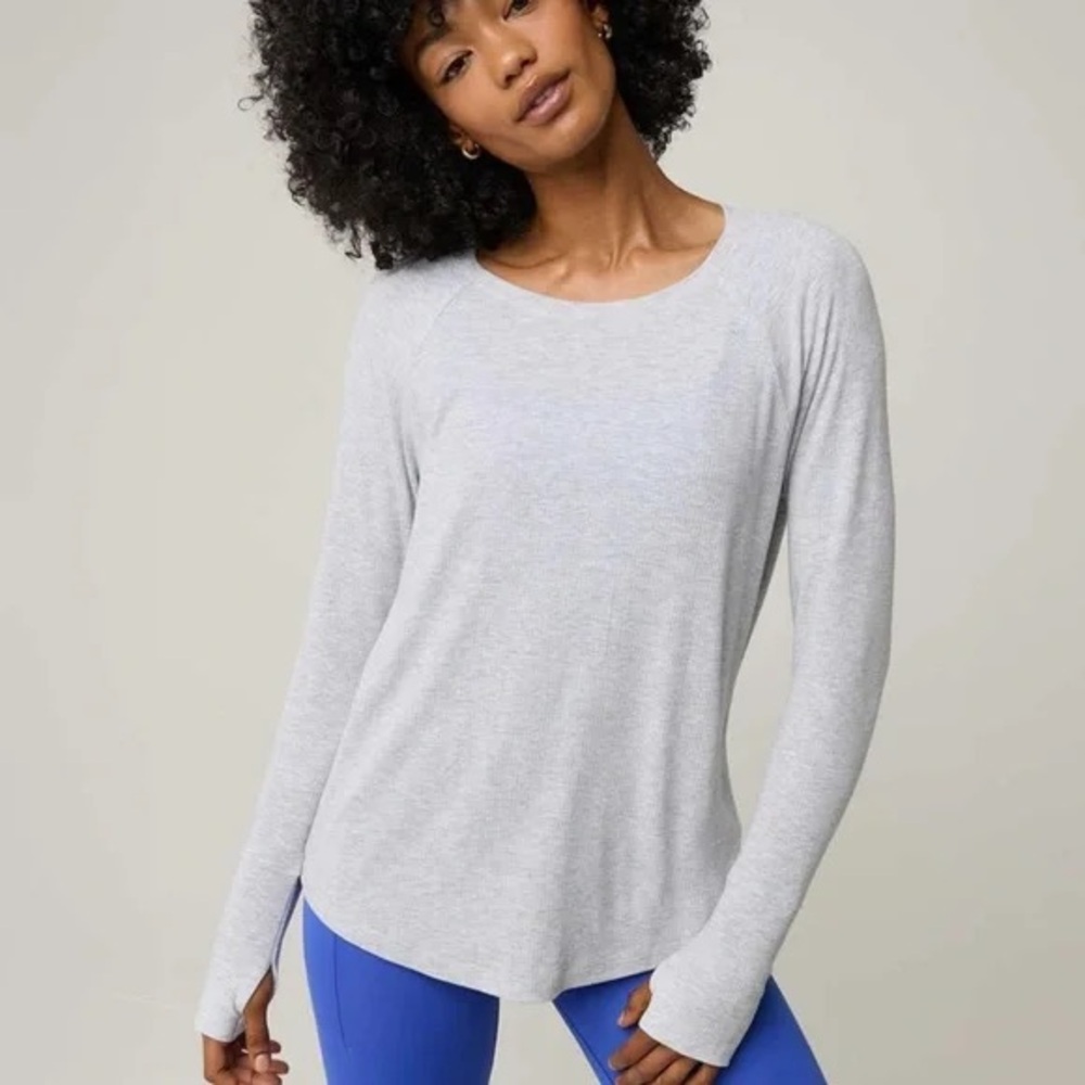 OFFLINE By Aerie Thumbs Up Ribbed Raglan Long Sleeve T-Shirt XS Gray